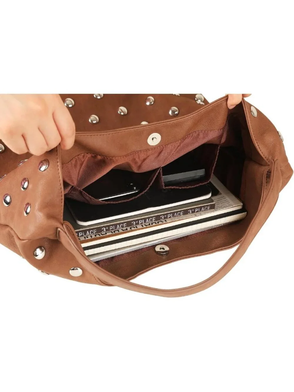Stylish Studded Hobo Purse - Leather Tote Bag, Rivet Shoulder Handbag for Women